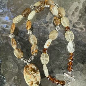 Gemstone Statement Necklace Handmade Wire Wrapped Pendant